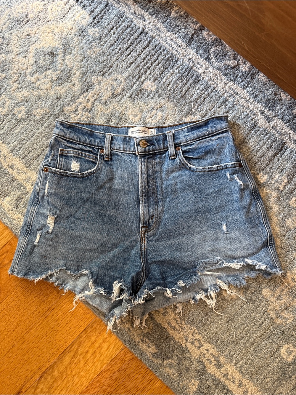 Abercrombie & Fitch Distressed Denim Shorts - Light Blue